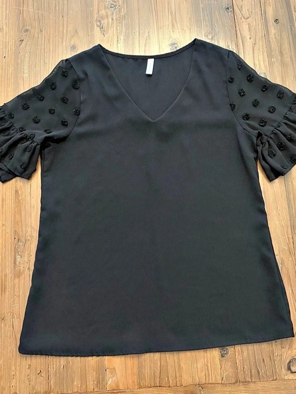 Fashion Collection Black Swiss Dot Sheer Flutter Sleeve Blouse M Like New